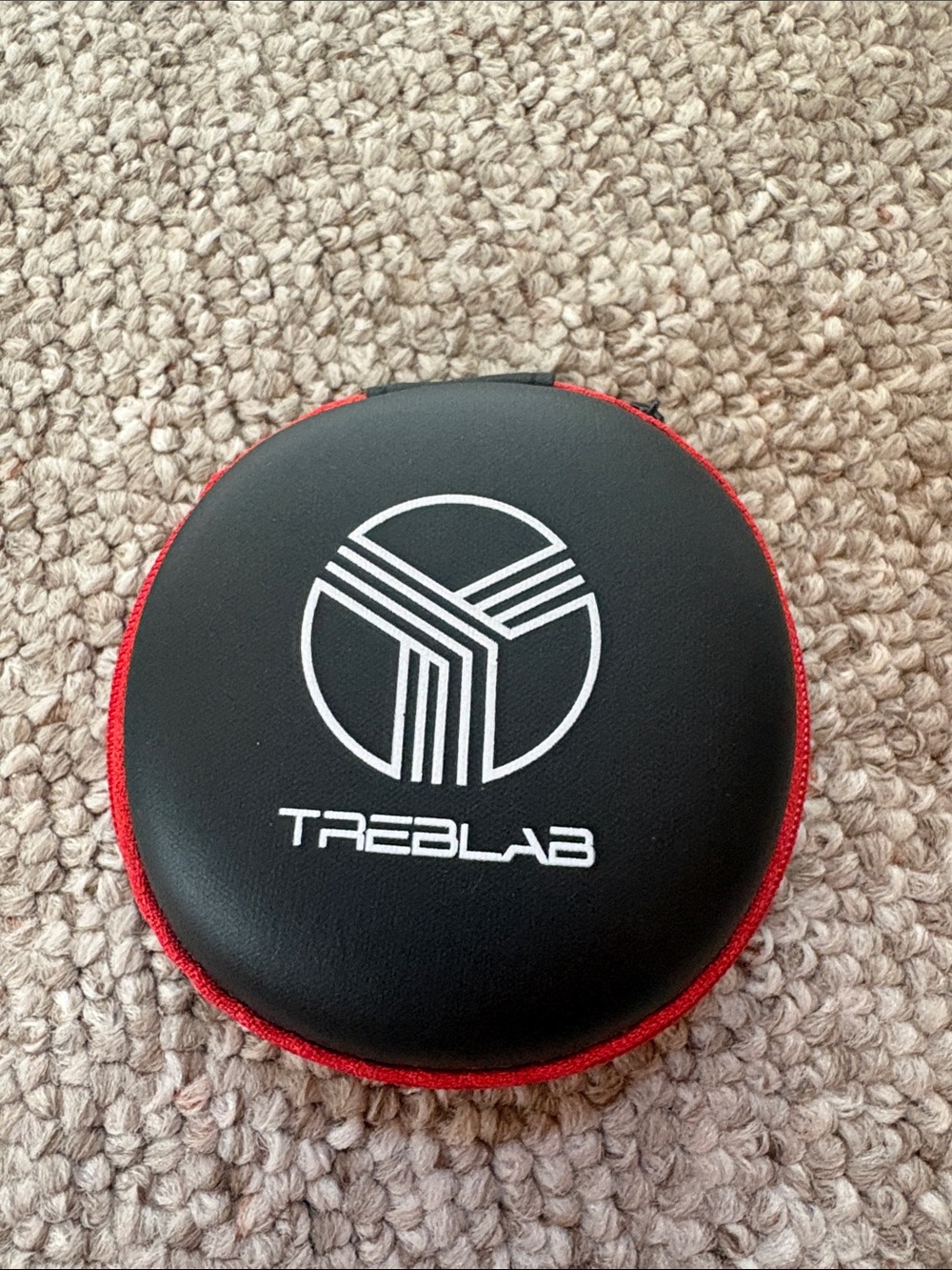 TREBLAB Black and Red Round Earbud Case